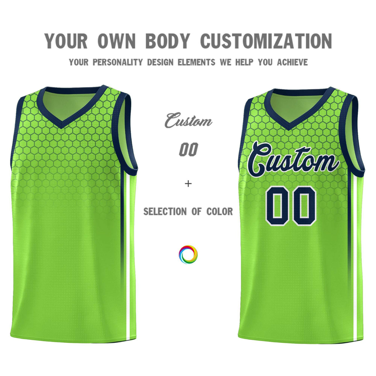 Custom Green Personalized Honeycomb Pattern Sports Uniform Basketball Jersey