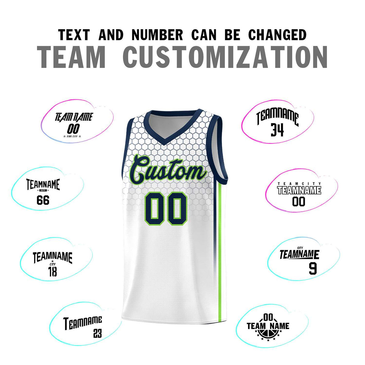 Custom White Personalized Honeycomb Pattern Sports Uniform Basketball Jersey