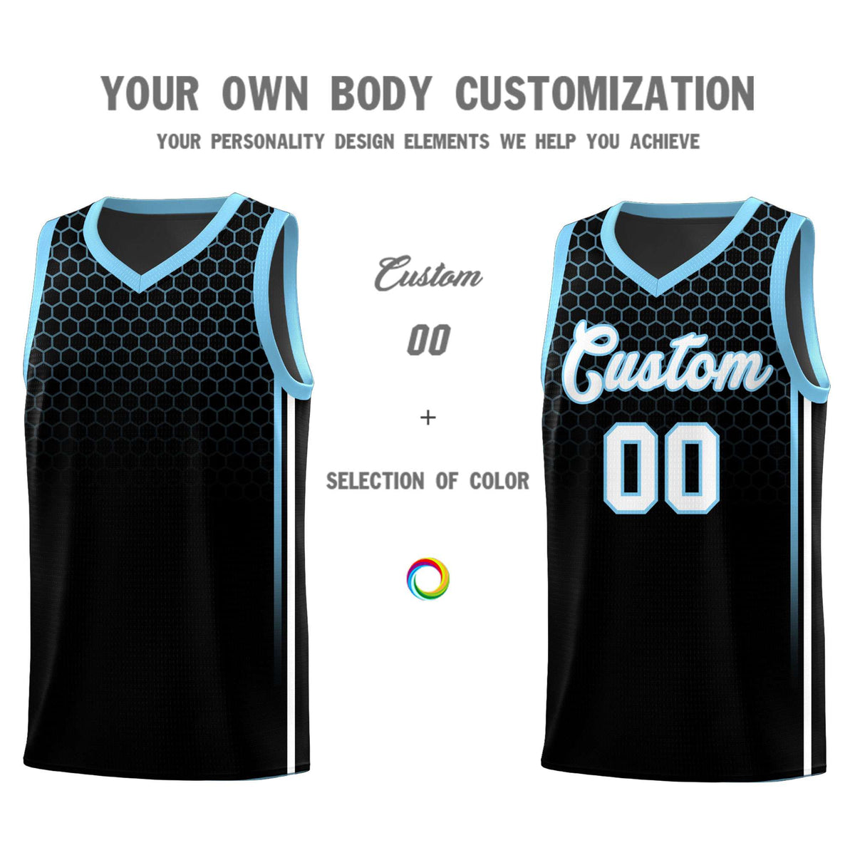 Custom Black Personalized Honeycomb Pattern Sports Uniform Basketball Jersey