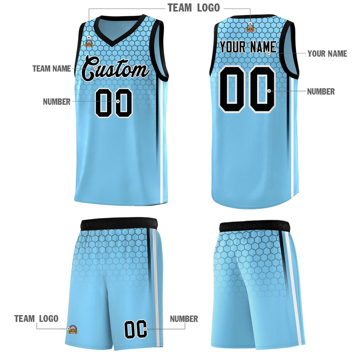 Custom Light Blue Personalized Honeycomb Pattern Sports Uniform Basketball Jersey