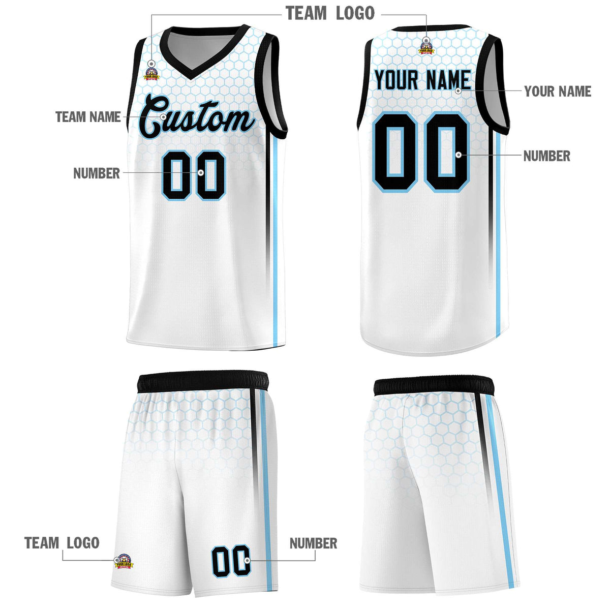 Custom White Personalized Honeycomb Pattern Sports Uniform Basketball Jersey