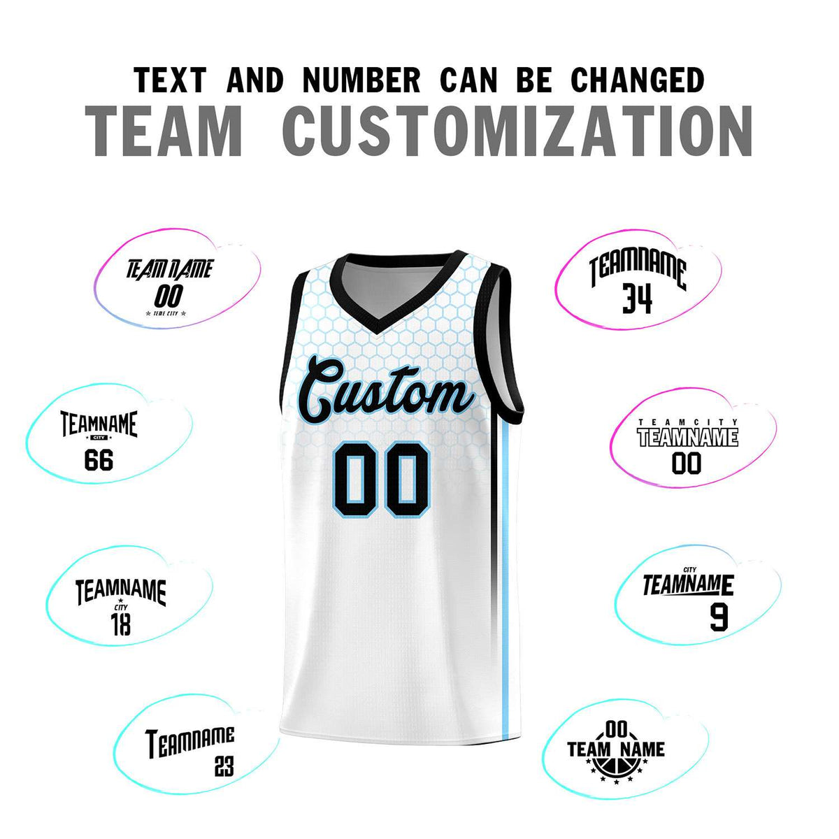 Custom White Personalized Honeycomb Pattern Sports Uniform Basketball Jersey