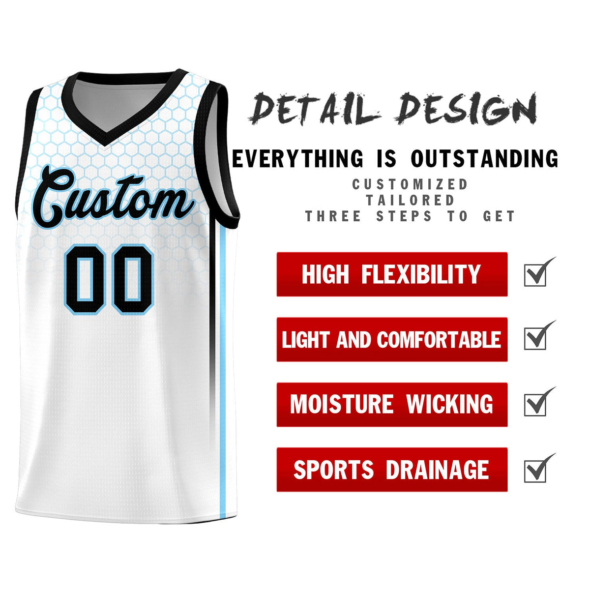Custom White Personalized Honeycomb Pattern Sports Uniform Basketball Jersey