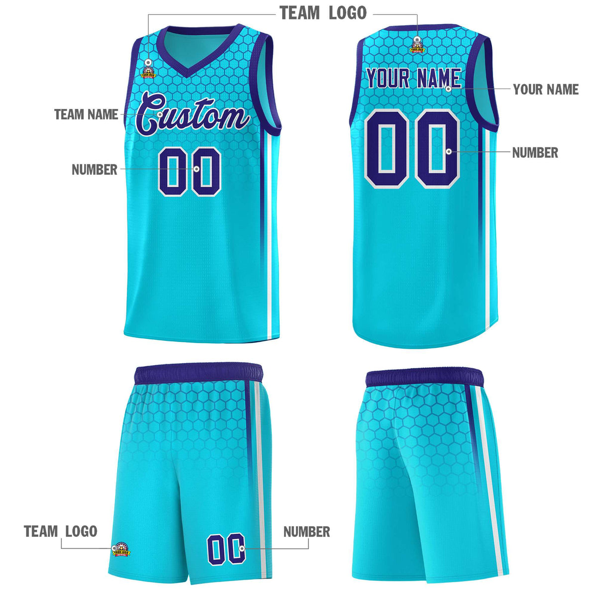 Custom Powder Blue Personalized Honeycomb Pattern Sports Uniform Basketball Jersey