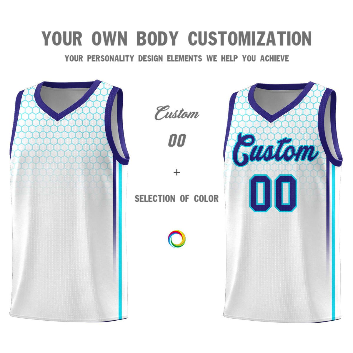 Custom White Personalized Honeycomb Pattern Sports Uniform Basketball Jersey