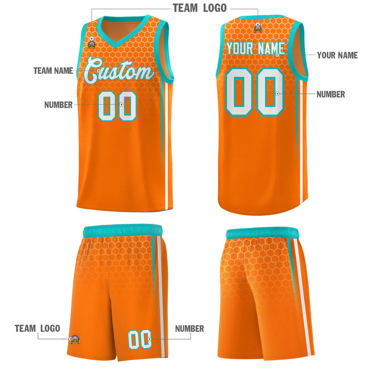 Custom Orange Personalized Honeycomb Pattern Sports Uniform Basketball Jersey
