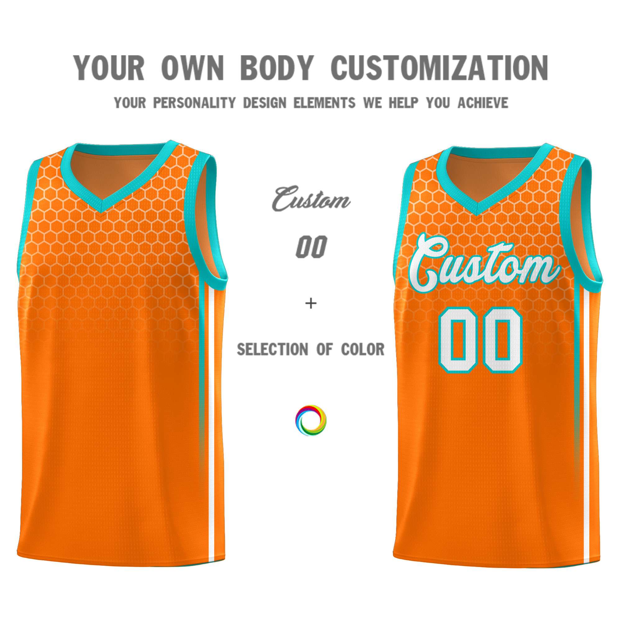 Custom Orange Personalized Honeycomb Pattern Sports Uniform Basketball Jersey