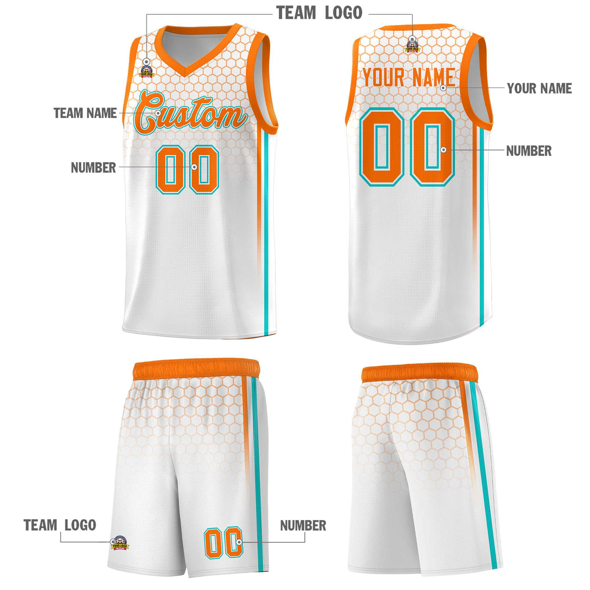 Custom White Personalized Honeycomb Pattern Sports Uniform Basketball Jersey