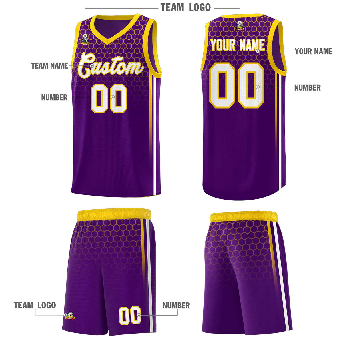 Custom Purple Personalized Honeycomb Pattern Sports Uniform Basketball Jersey