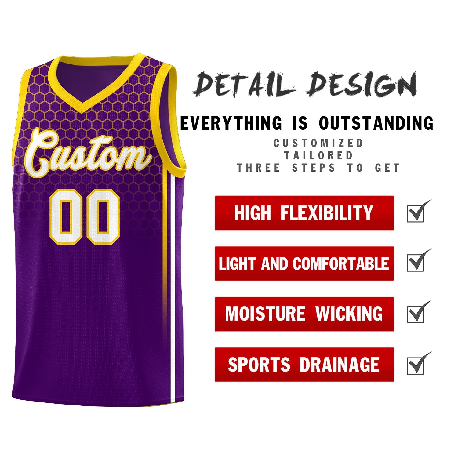 Custom Purple Personalized Honeycomb Pattern Sports Uniform Basketball Jersey