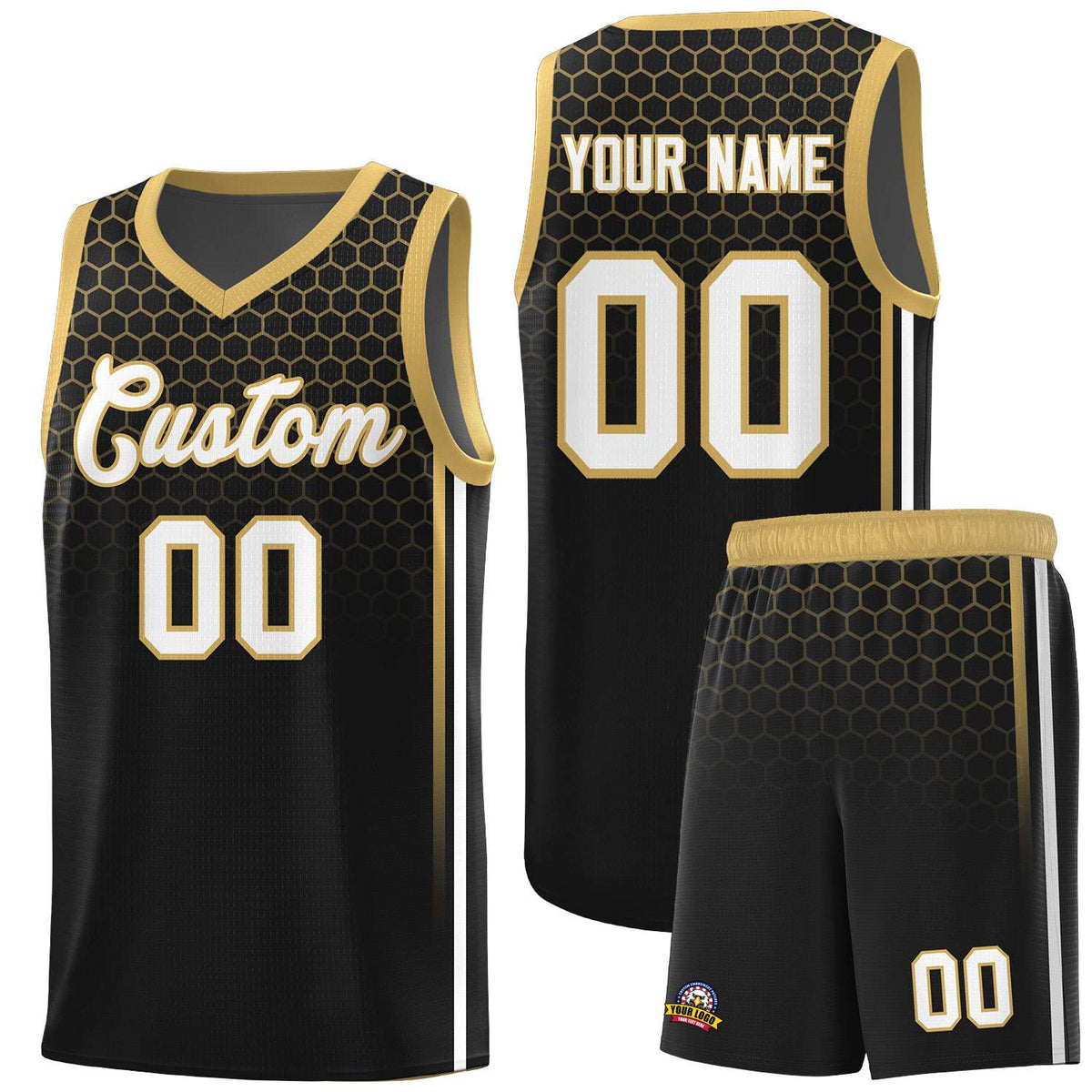 Custom Black Personalized Honeycomb Pattern Sports Uniform Basketball Jersey
