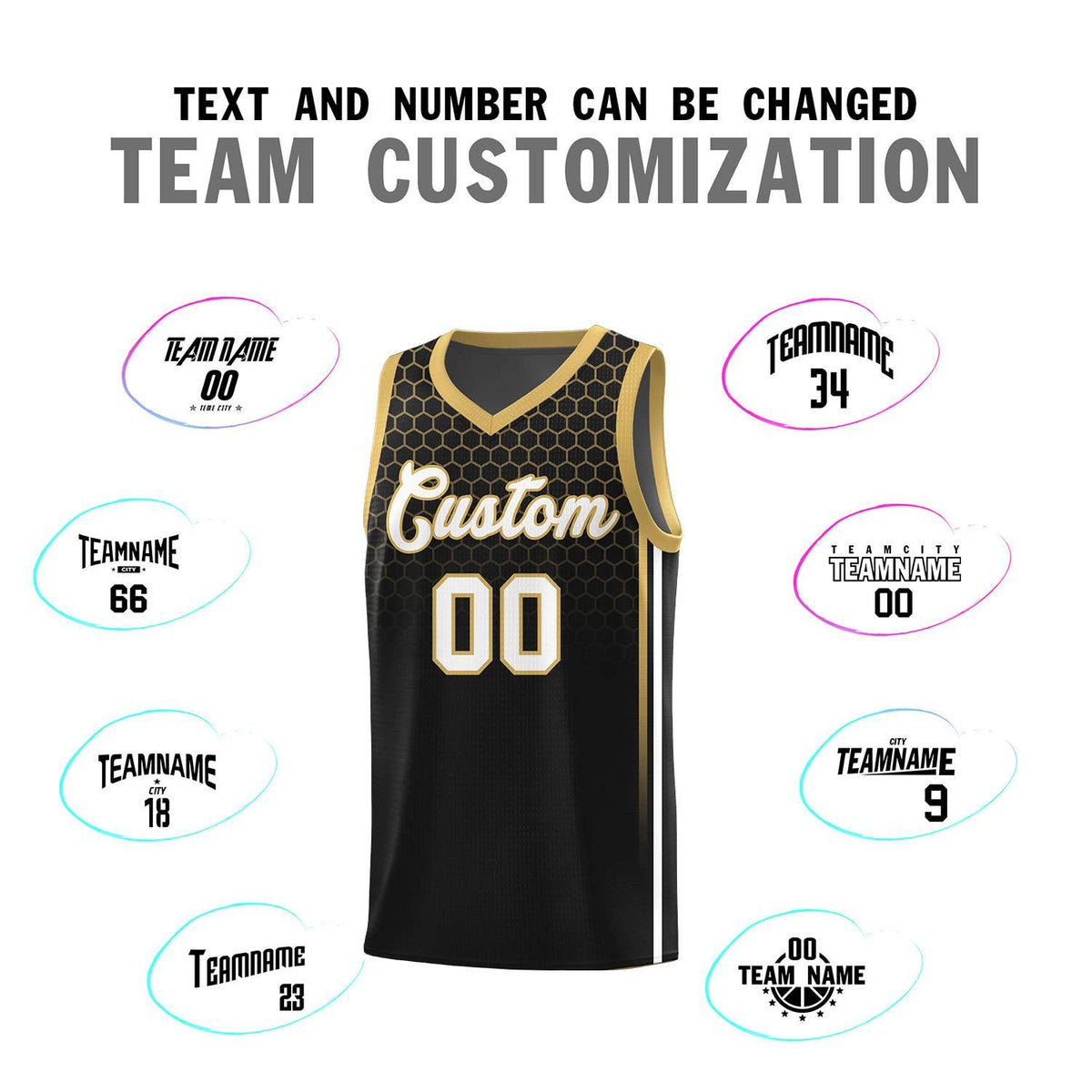 Custom Black Personalized Honeycomb Pattern Sports Uniform Basketball Jersey