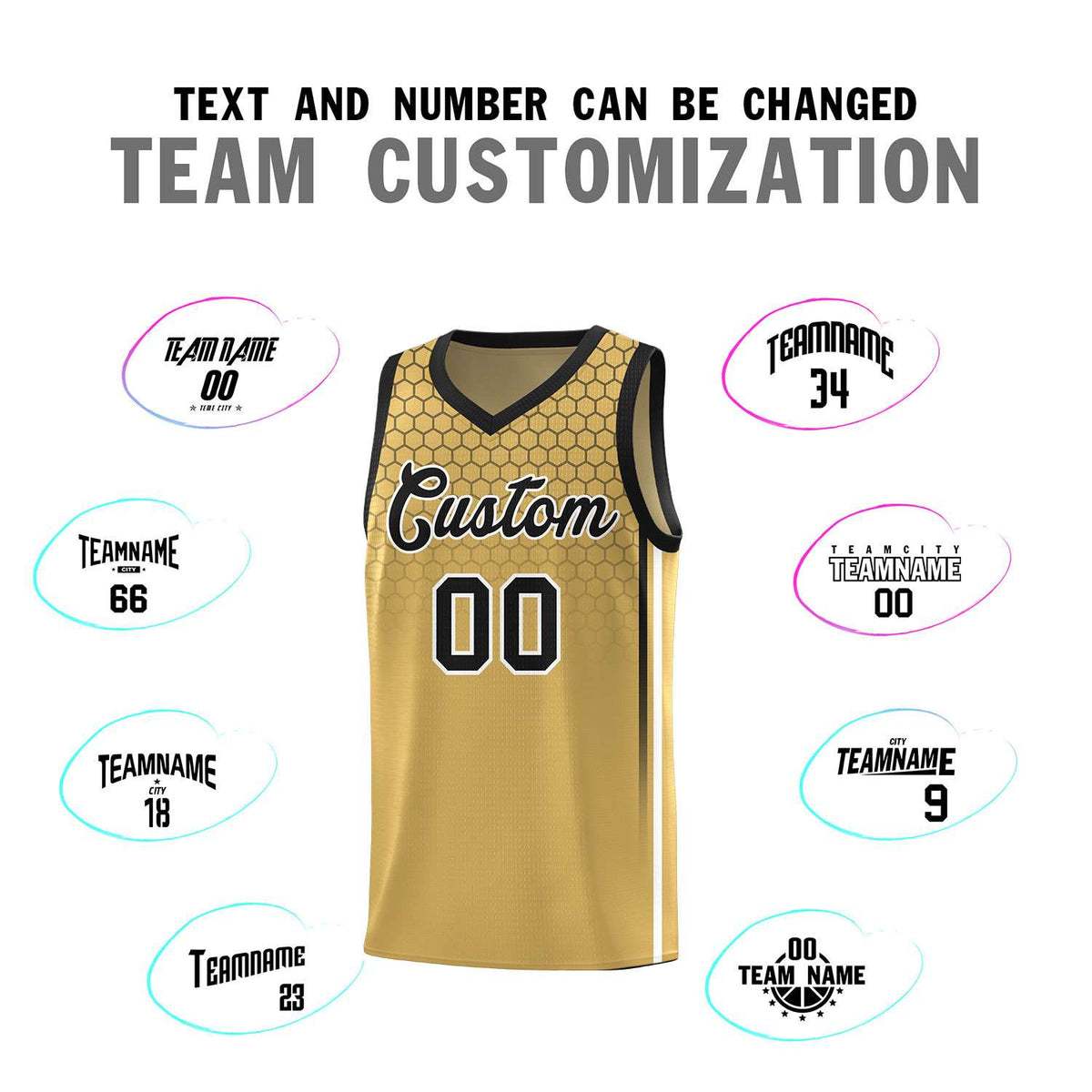 Custom Old Gold Personalized Honeycomb Pattern Sports Uniform Basketball Jersey