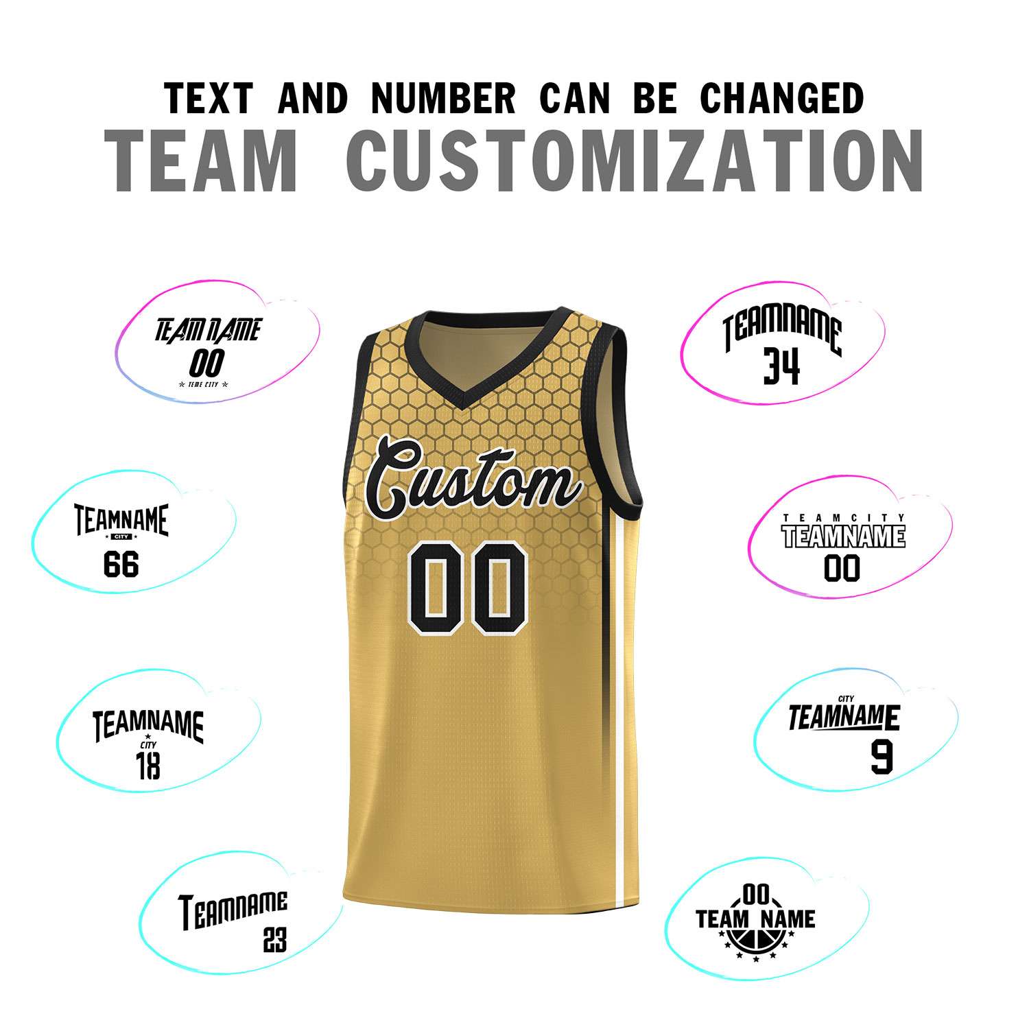 Custom Old Gold Personalized Honeycomb Pattern Sports Uniform Basketball Jersey