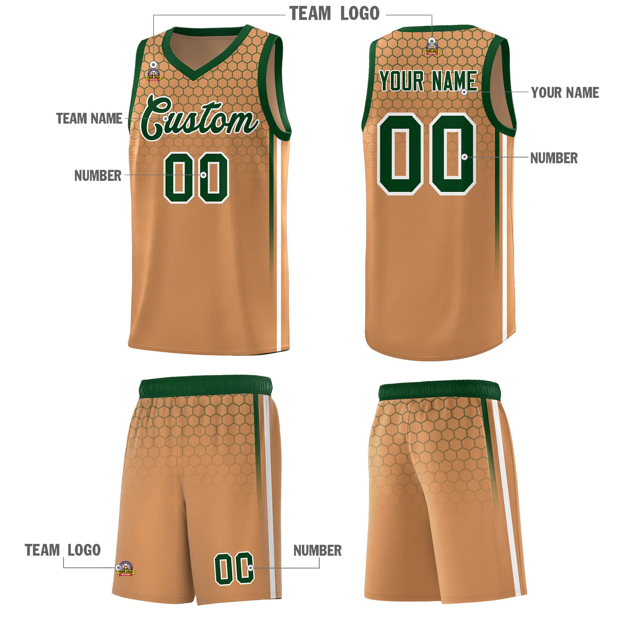 Custom Light Brown Personalized Honeycomb Pattern Sports Uniform Basketball Jersey