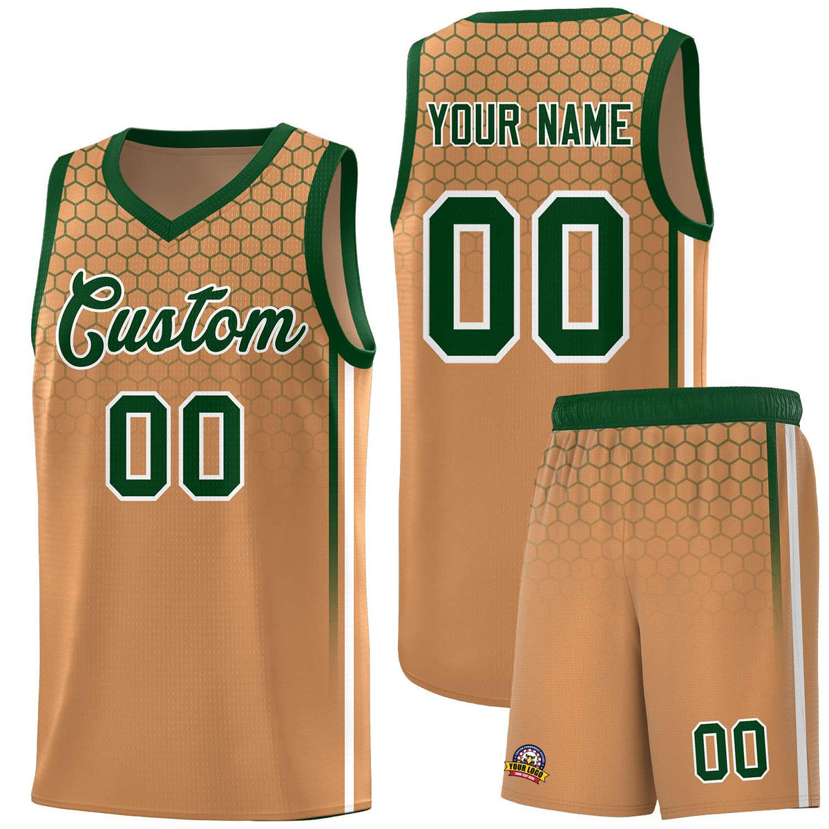 Custom Light Brown Personalized Honeycomb Pattern Sports Uniform Basketball Jersey