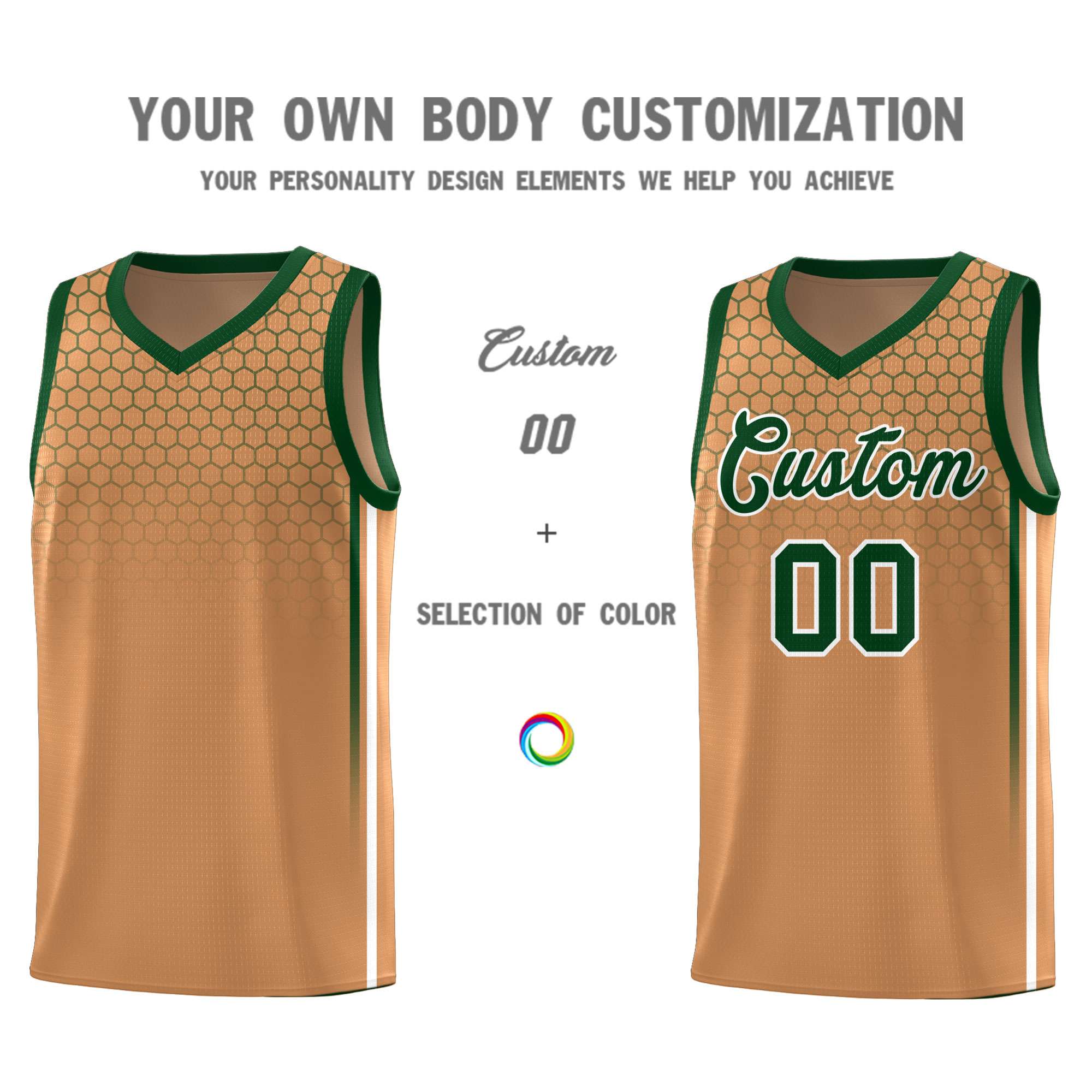 Custom Light Brown Personalized Honeycomb Pattern Sports Uniform Basketball Jersey