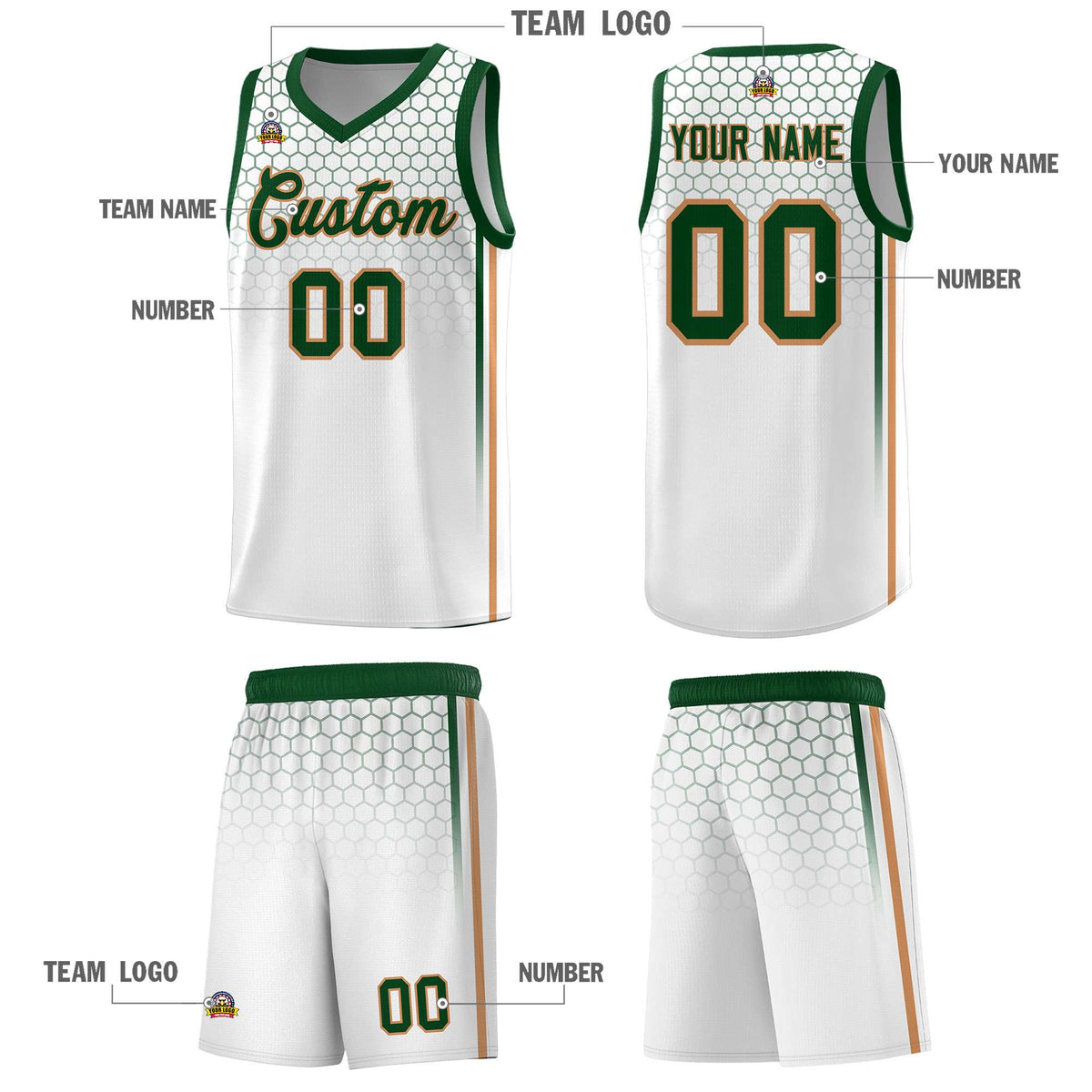Custom White Personalized Honeycomb Pattern Sports Uniform Basketball Jersey