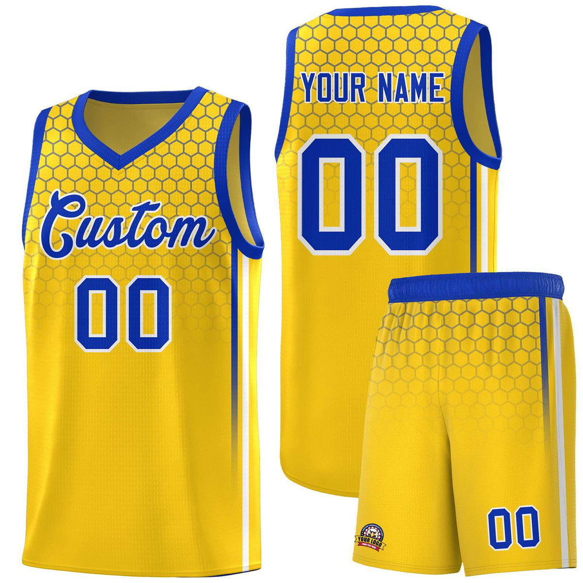 Custom Gold Personalized Honeycomb Pattern Sports Uniform Basketball Jersey