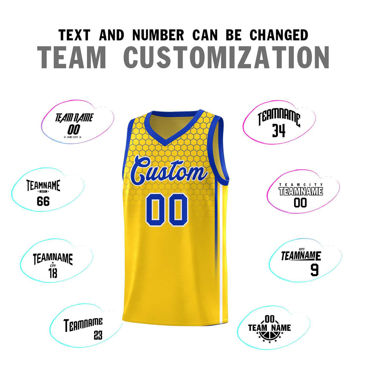 Custom Gold Personalized Honeycomb Pattern Sports Uniform Basketball Jersey