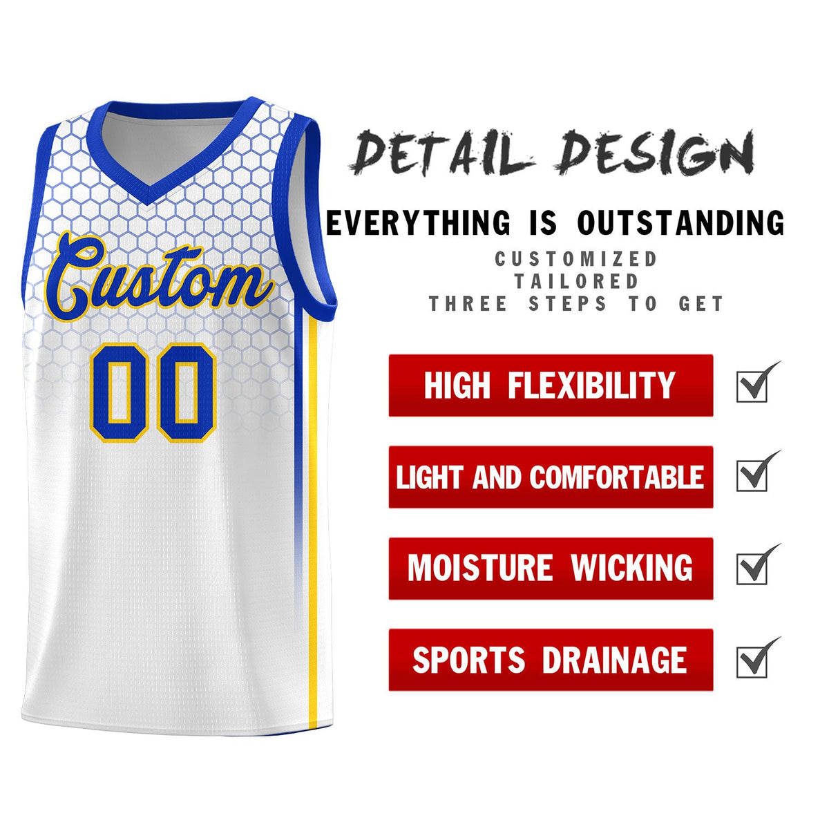 Custom White Personalized Honeycomb Pattern Sports Uniform Basketball Jersey