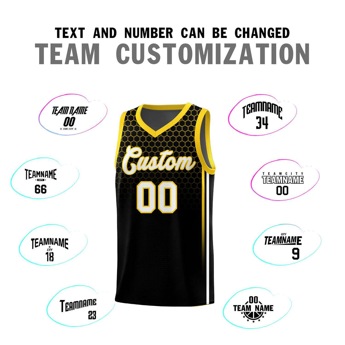 Custom Black Personalized Honeycomb Pattern Sports Uniform Basketball Jersey