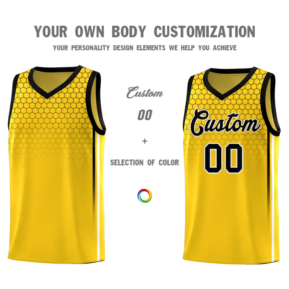 Custom Gold Personalized Honeycomb Pattern Sports Uniform Basketball Jersey