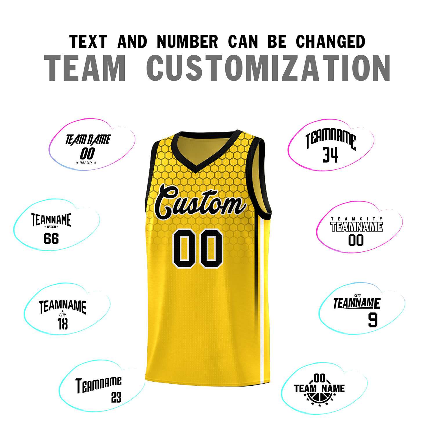 Custom Gold Personalized Honeycomb Pattern Sports Uniform Basketball Jersey
