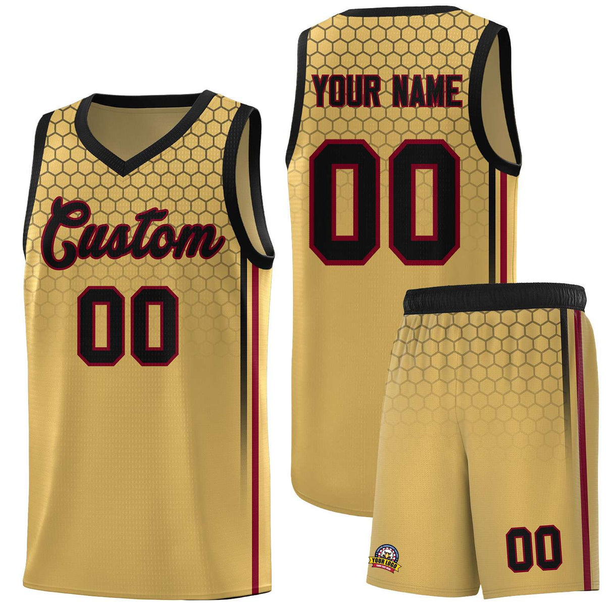 Custom Old Gold Personalized Honeycomb Pattern Sports Uniform Basketball Jersey