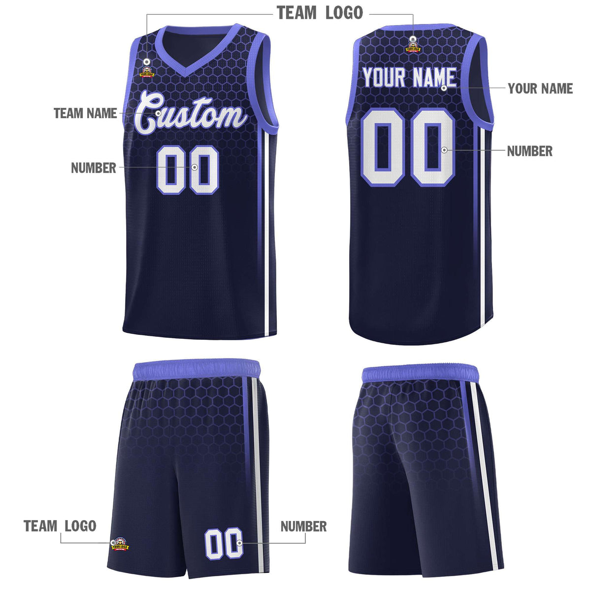 Custom Navy Personalized Honeycomb Pattern Sports Uniform Basketball Jersey