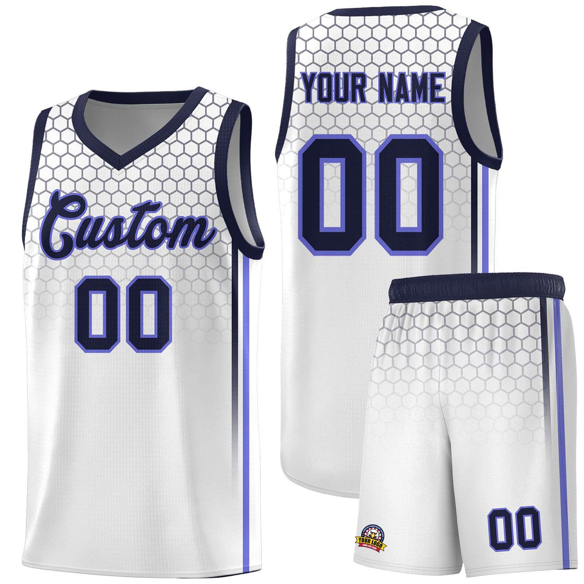 Custom White Personalized Honeycomb Pattern Sports Uniform Basketball Jersey