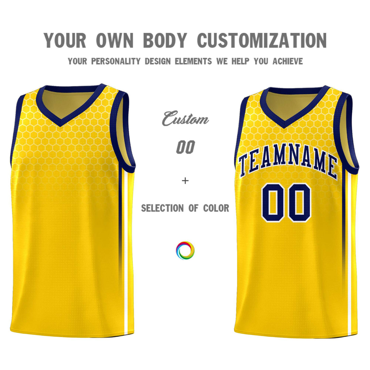 Custom Gold Personalized Honeycomb Pattern Sports Uniform Basketball Jersey
