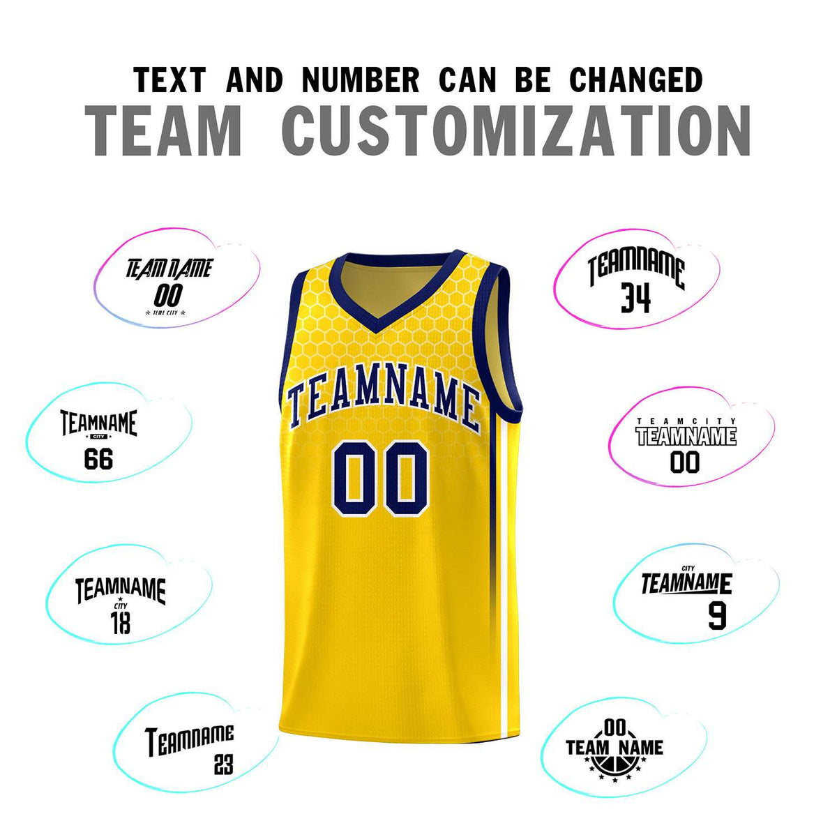 Custom Gold Personalized Honeycomb Pattern Sports Uniform Basketball Jersey