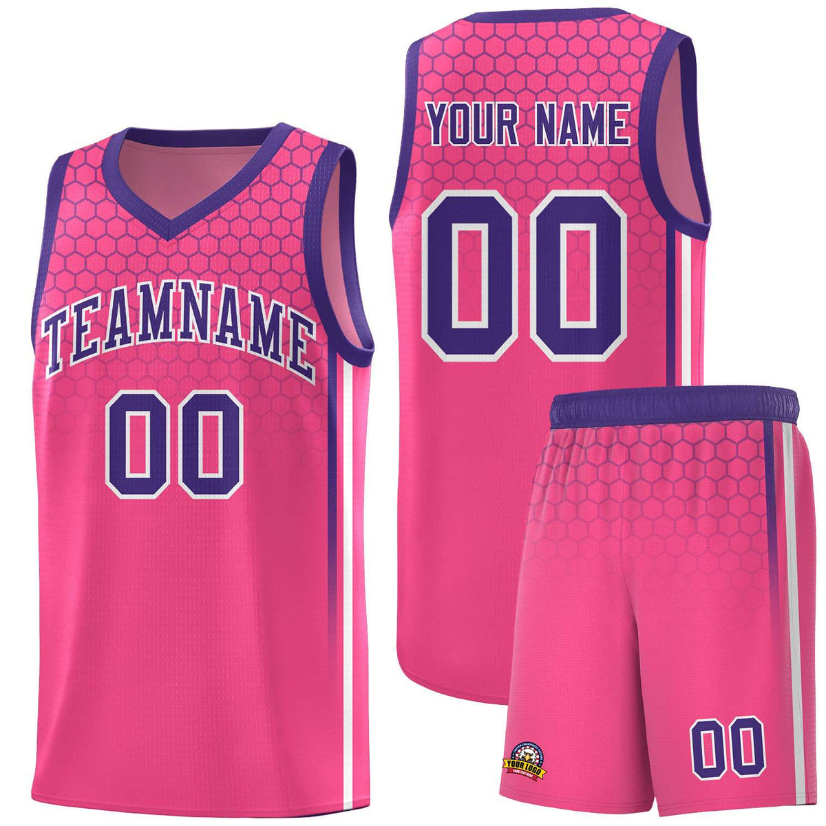 Custom Pink Personalized Honeycomb Pattern Sports Uniform Basketball Jersey