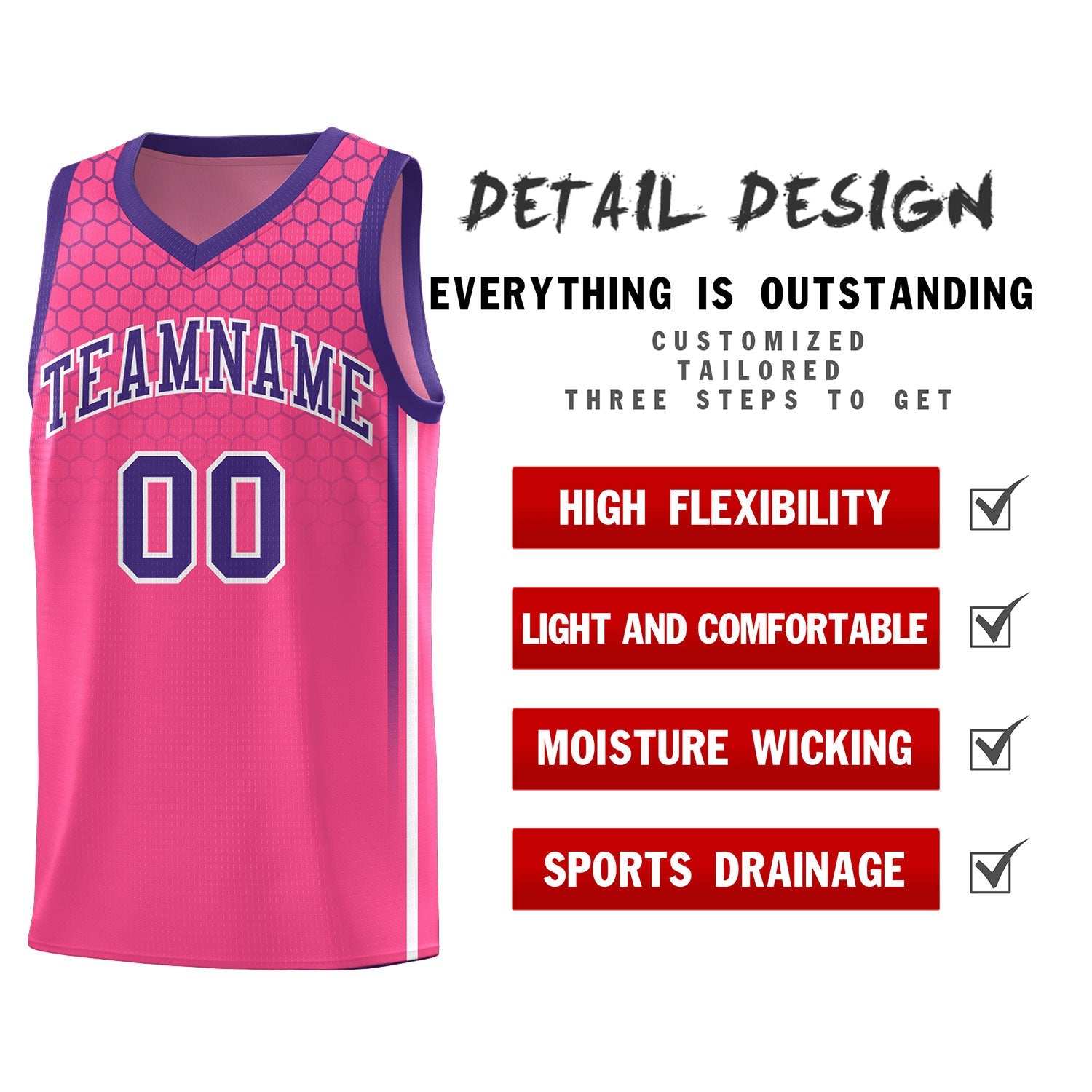 Custom Pink Personalized Honeycomb Pattern Sports Uniform Basketball Jersey