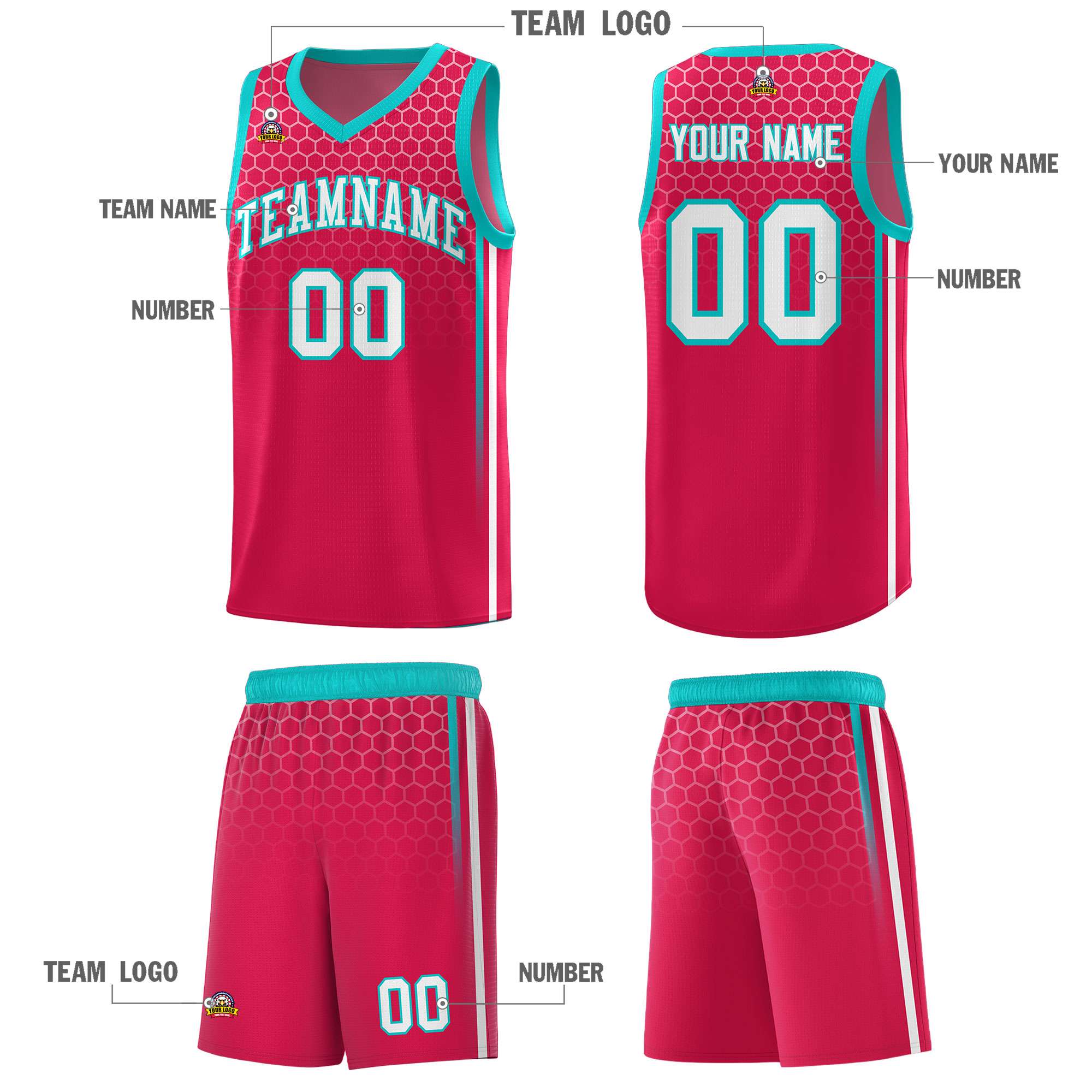 Custom Red Personalized Honeycomb Pattern Sports Uniform Basketball Jersey