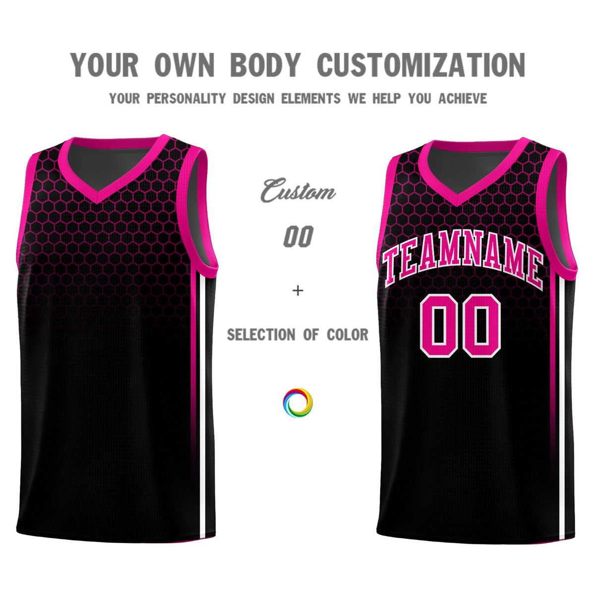 Custom Black Personalized Honeycomb Pattern Sports Uniform Basketball Jersey
