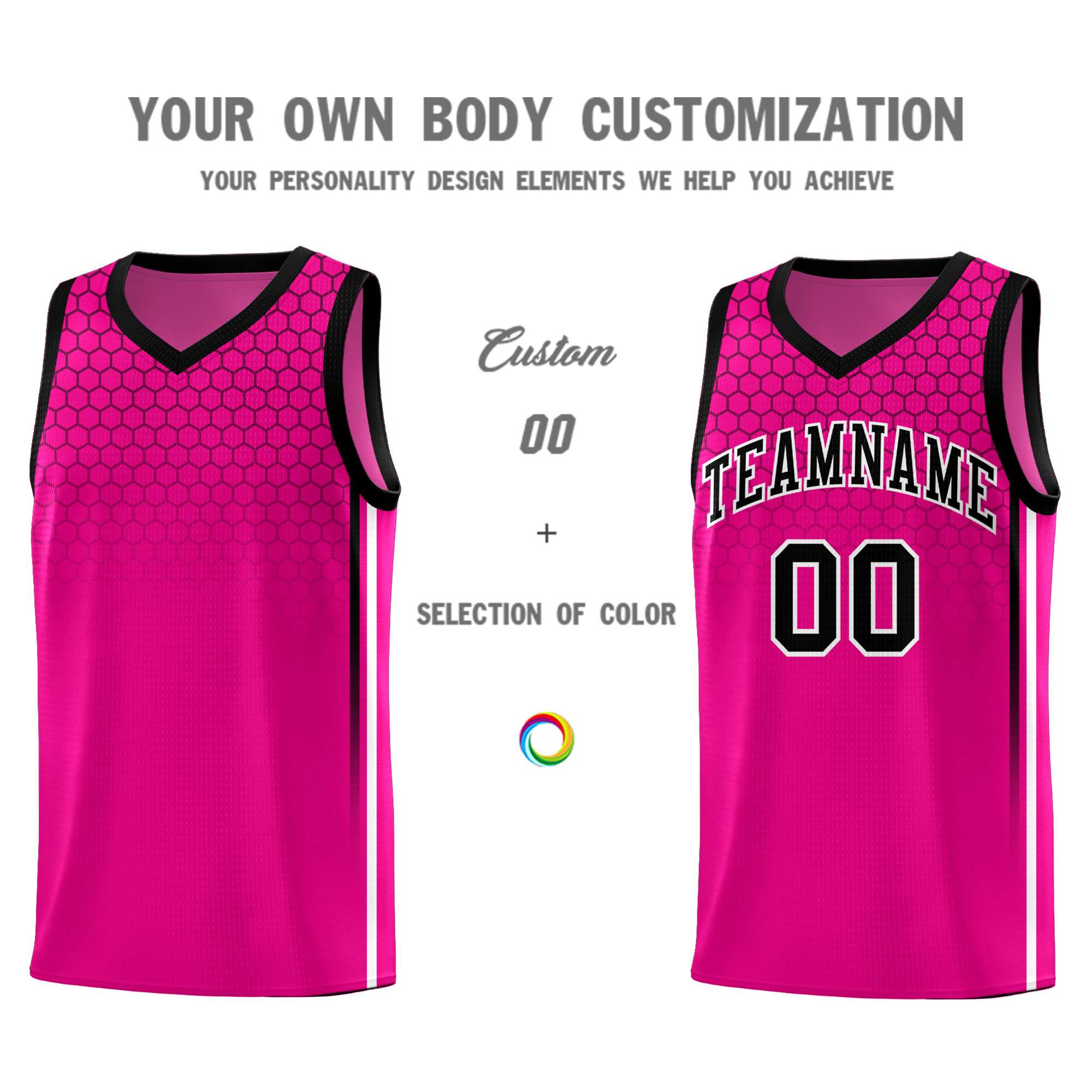 Custom Pink Personalized Honeycomb Pattern Sports Uniform Basketball Jersey