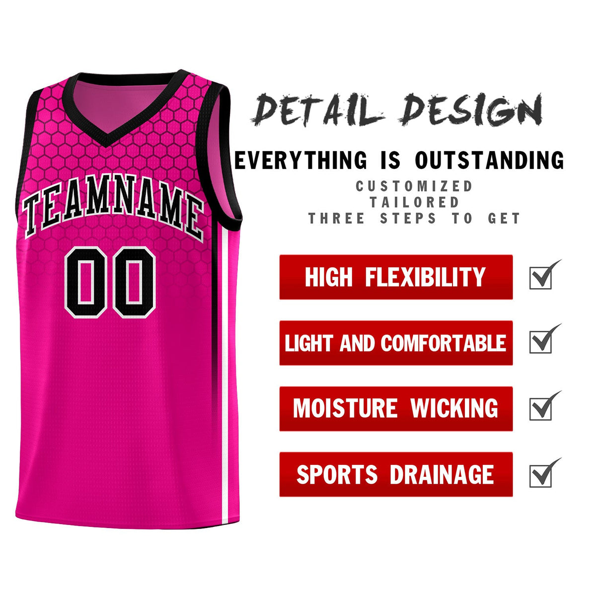 Custom Pink Personalized Honeycomb Pattern Sports Uniform Basketball Jersey