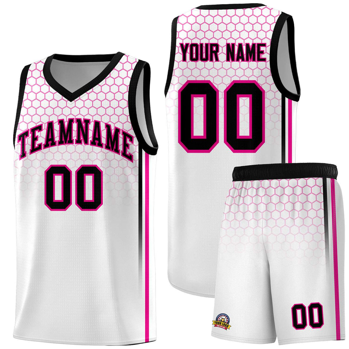 Custom White Personalized Honeycomb Pattern Sports Uniform Basketball Jersey