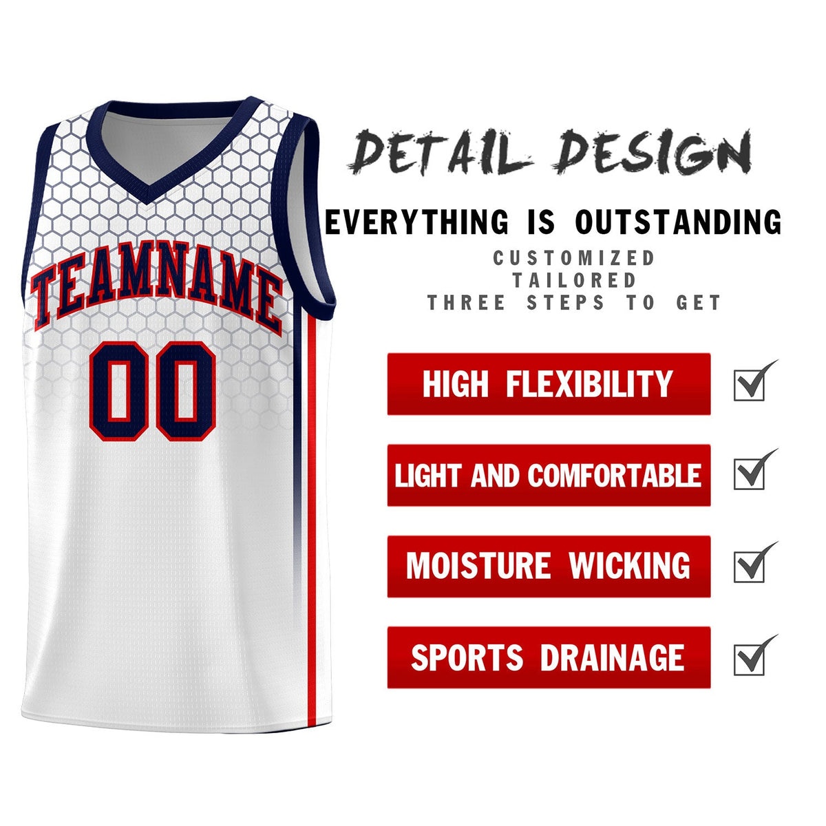Custom White Personalized Honeycomb Pattern Sports Uniform Basketball Jersey