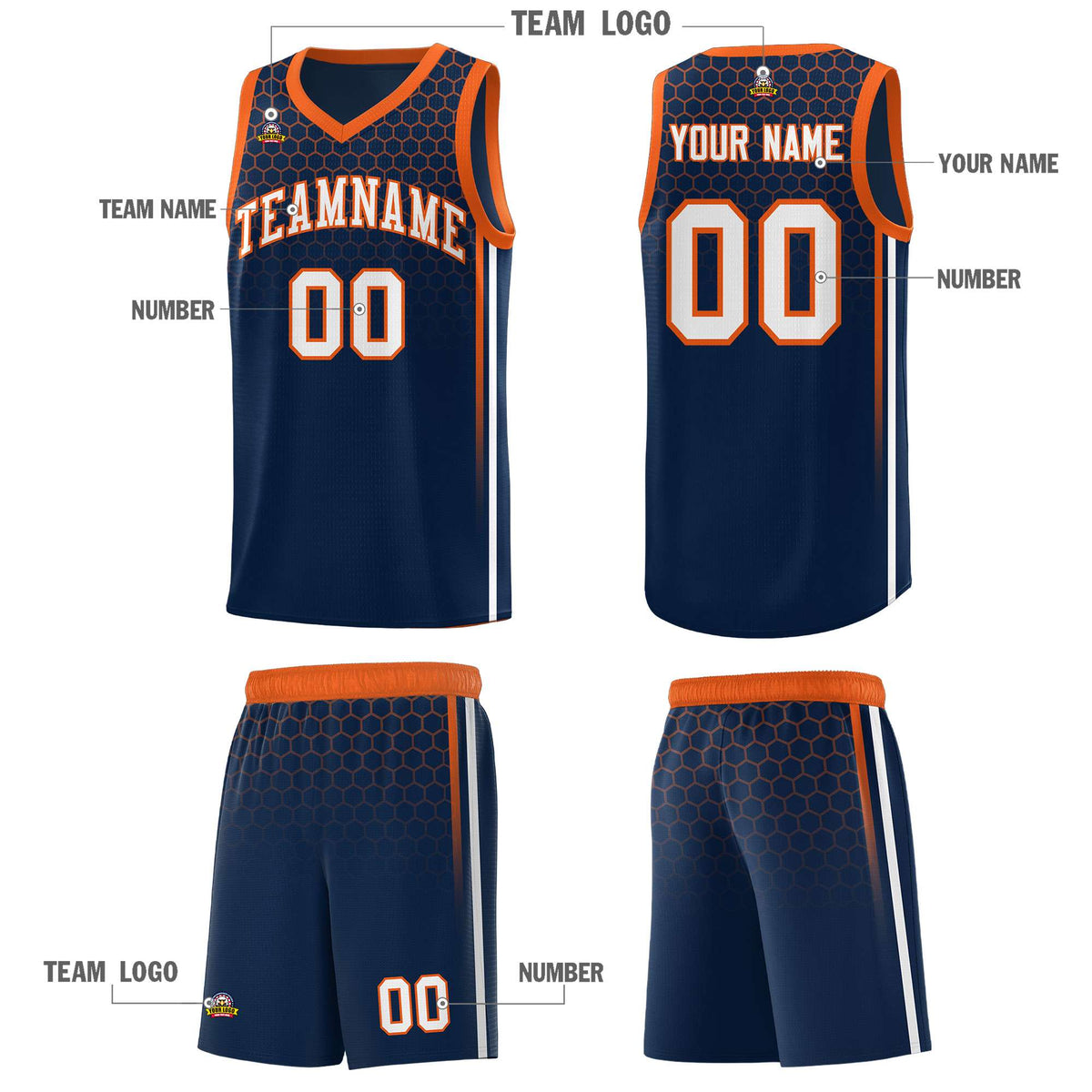 Custom Navy Personalized Honeycomb Pattern Sports Uniform Basketball Jersey