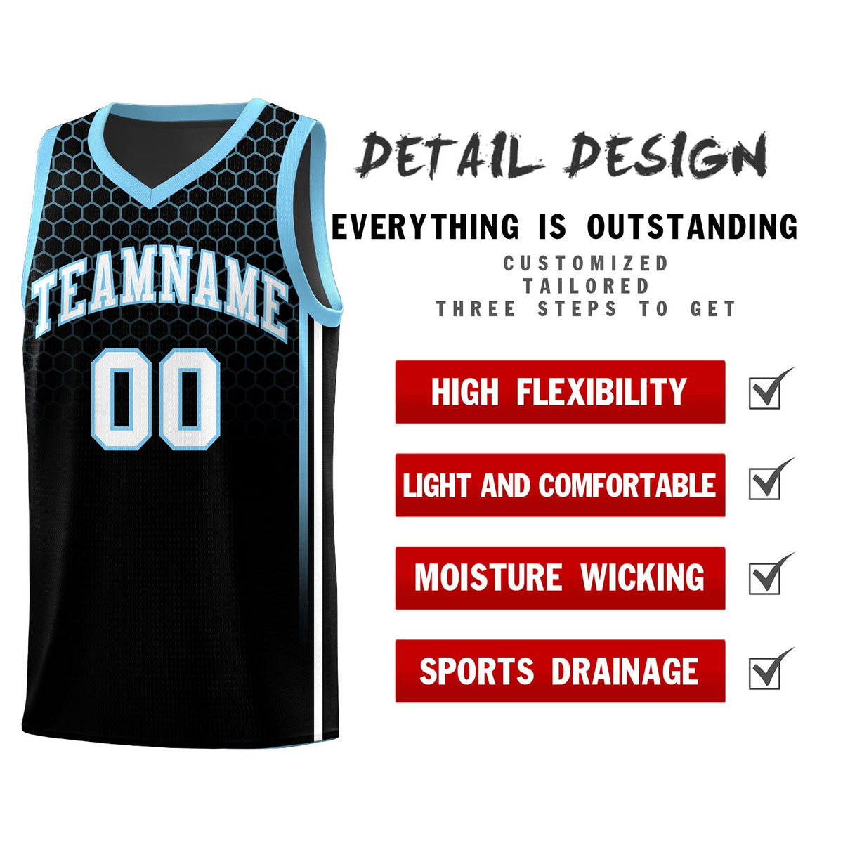 Custom Black Personalized Honeycomb Pattern Sports Uniform Basketball Jersey