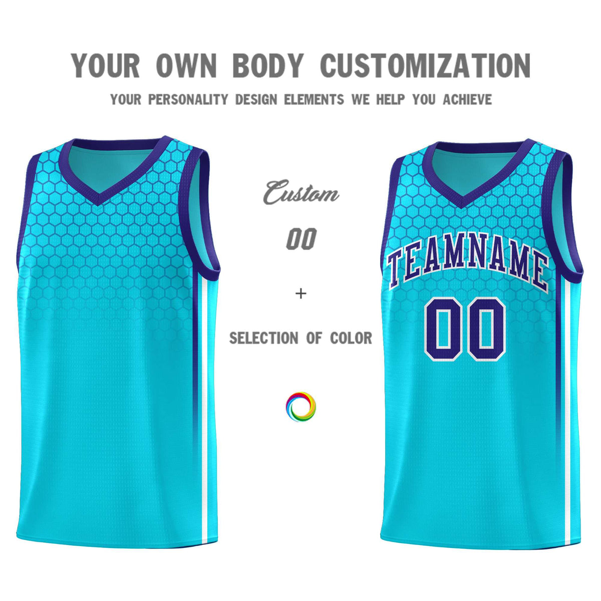 Custom Powder Blue Personalized Honeycomb Pattern Sports Uniform Basketball Jersey