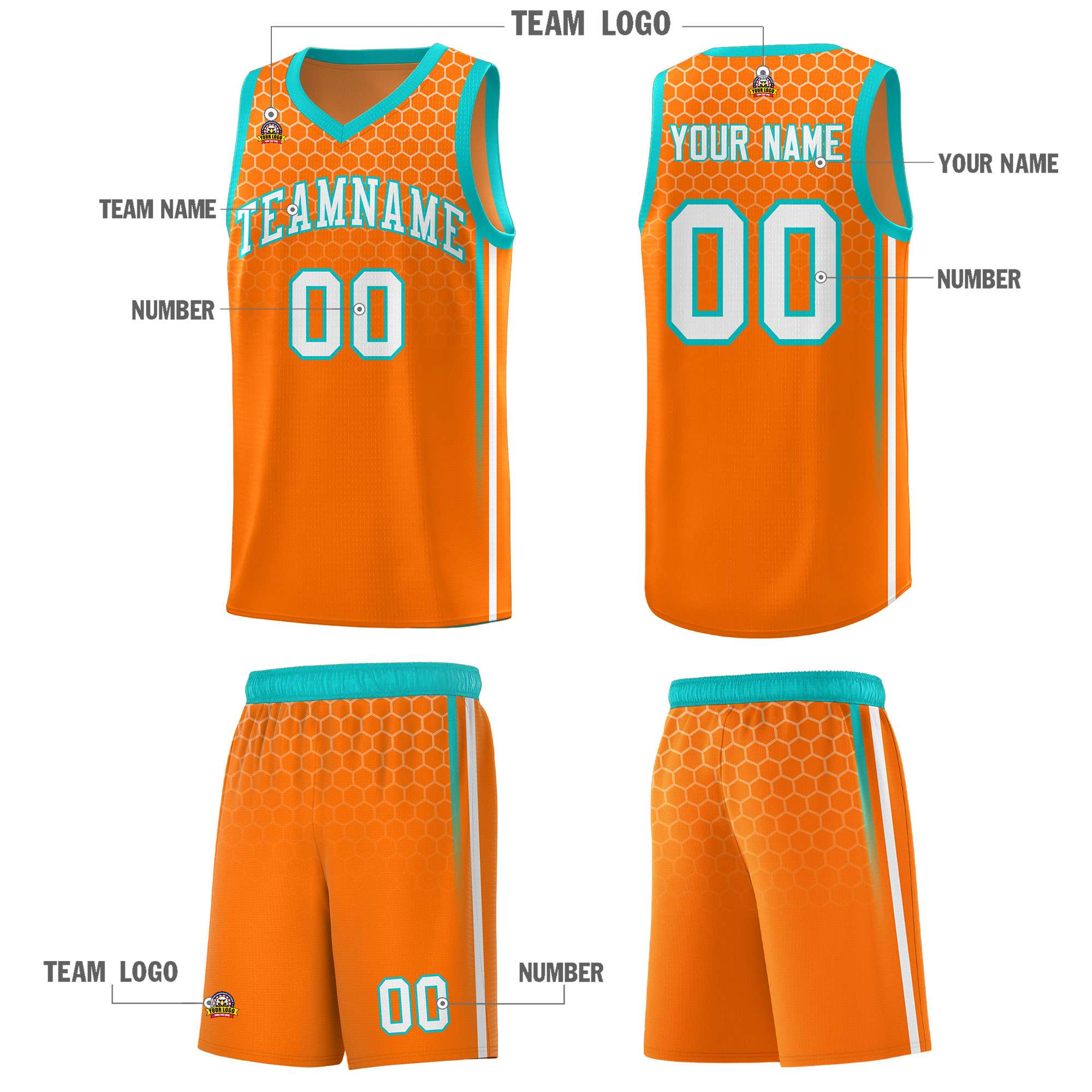 Custom Orange Personalized Honeycomb Pattern Sports Uniform Basketball Jersey