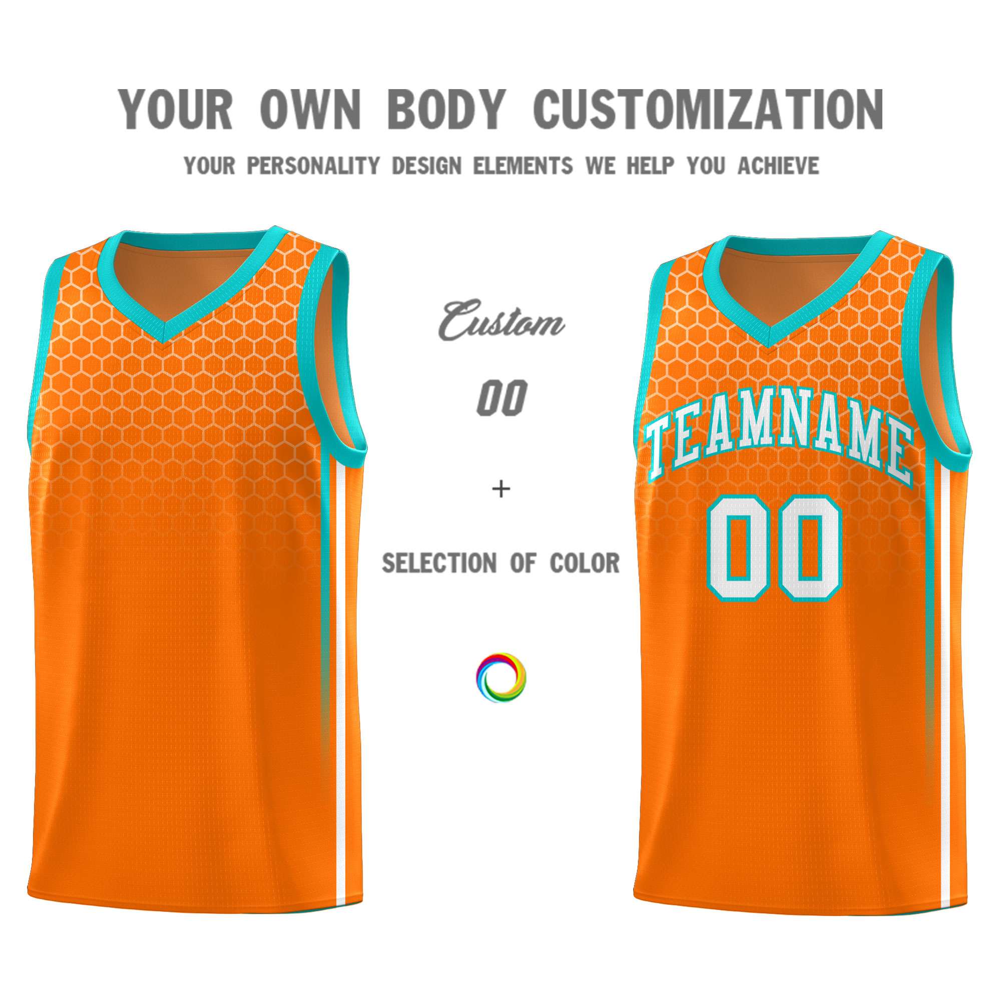 Custom Orange Personalized Honeycomb Pattern Sports Uniform Basketball Jersey