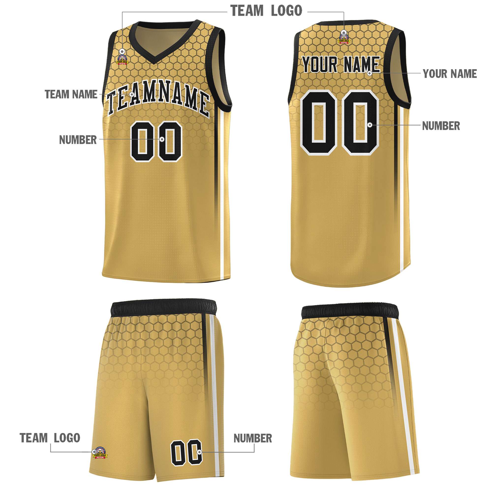 Custom Old Gold Personalized Honeycomb Pattern Sports Uniform Basketball Jersey
