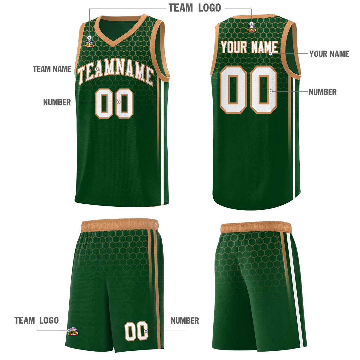 Custom Green Personalized Honeycomb Pattern Sports Uniform Basketball Jersey