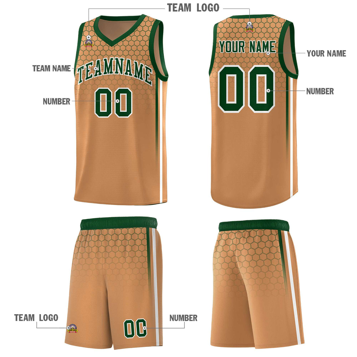 Custom Light Brown Personalized Honeycomb Pattern Sports Uniform Basketball Jersey