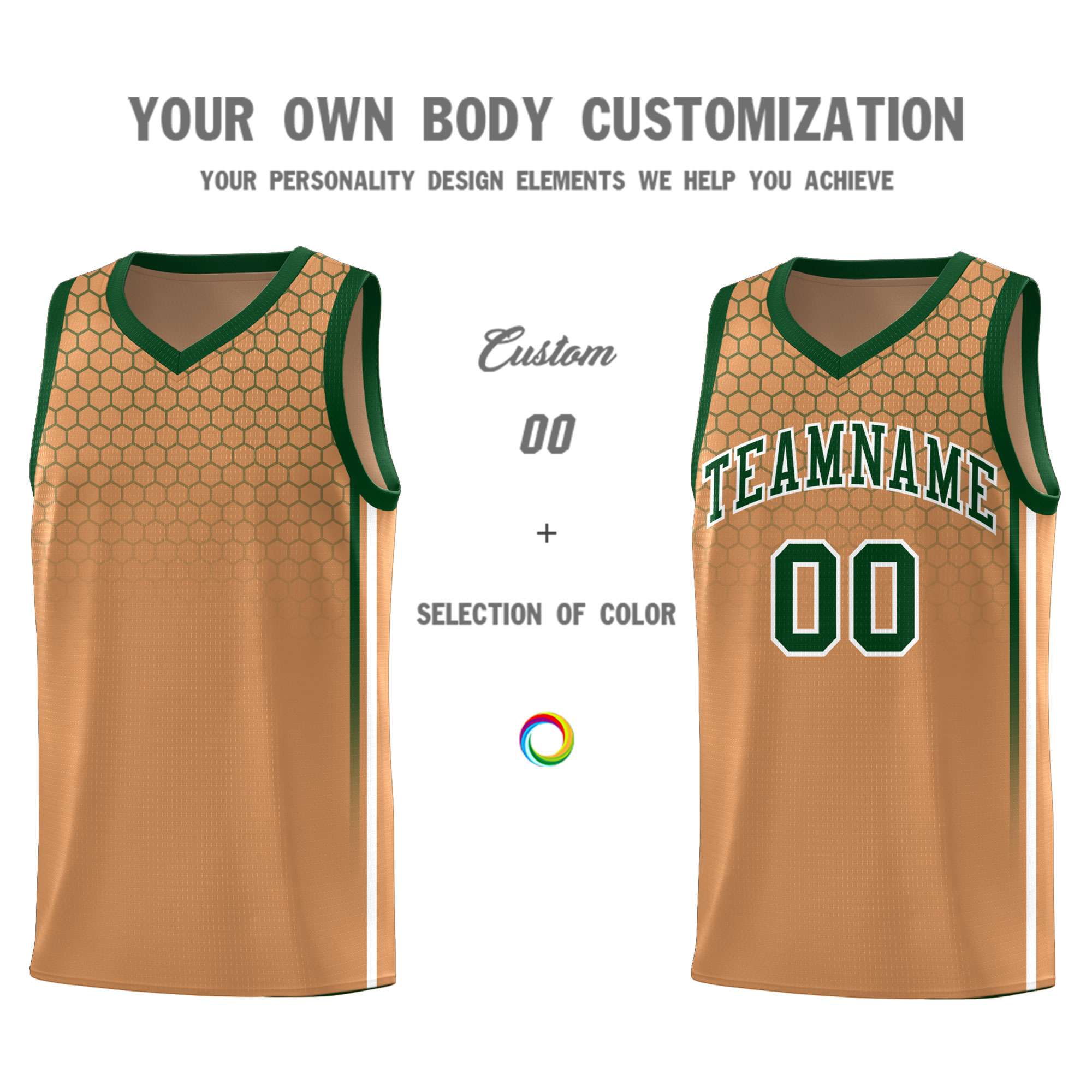 Custom Light Brown Personalized Honeycomb Pattern Sports Uniform Basketball Jersey